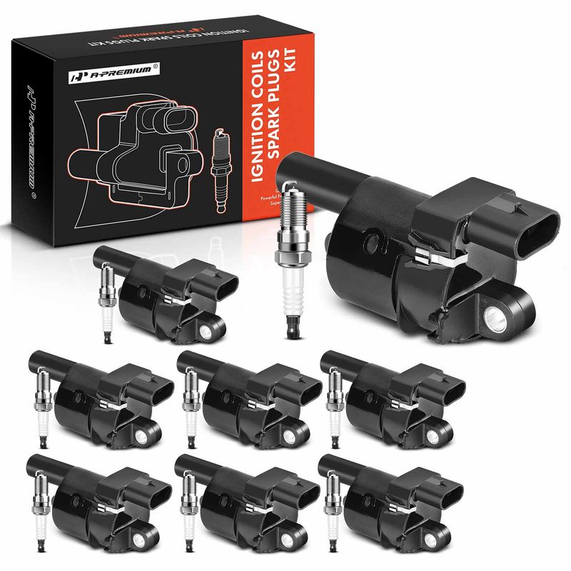 8x Black Ignition Coil & IRIDIUM Spark Plug Kits for GMC Sierra 1500 Yukon Buick