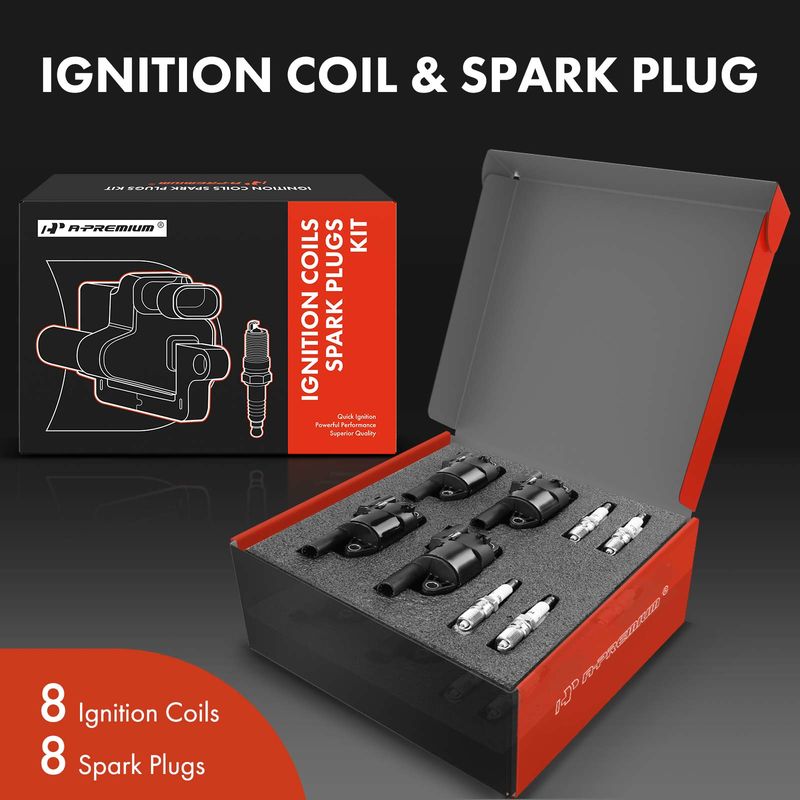 8x Black Ignition Coil & IRIDIUM Spark Plug Kits for GMC Sierra 1500 Yukon Buick
