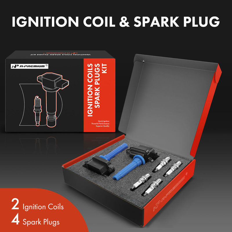 2x Black Ignition Coil & 4x IRIDIUM Spark Plug Kits for Kia Sportage 95-02 2.0L