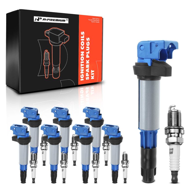 8x Blue Ignition Coil & IRIDIUM Spark Plug Kits for BMW E60 E63 E64 E65 E66 545i
