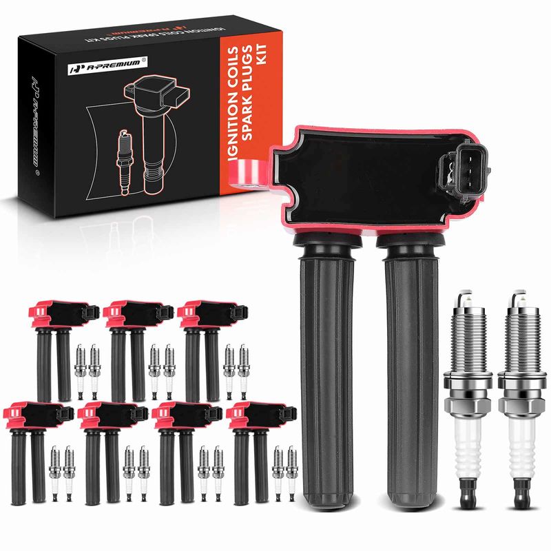 8x Red Ignition Coil & 16x IRIDIUM Spark Plug Kits for Chrysler Dodge Jeep V8 5.7L