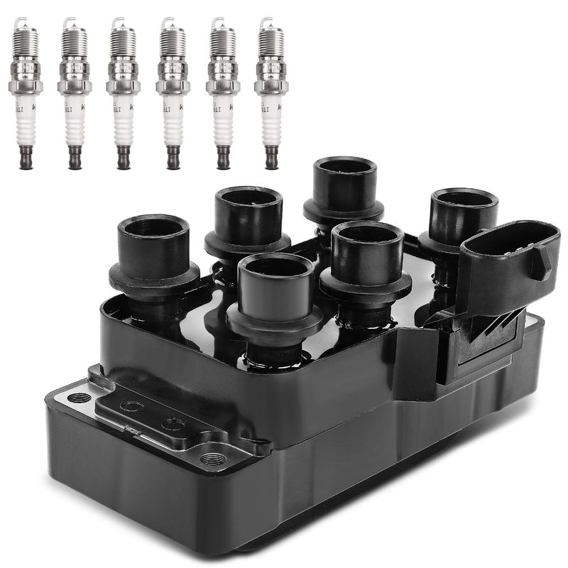 1x Black Ignition Coil & 6x IRIDIUM Spark Plug Kits for Ford Taurus 96-00 Mazda