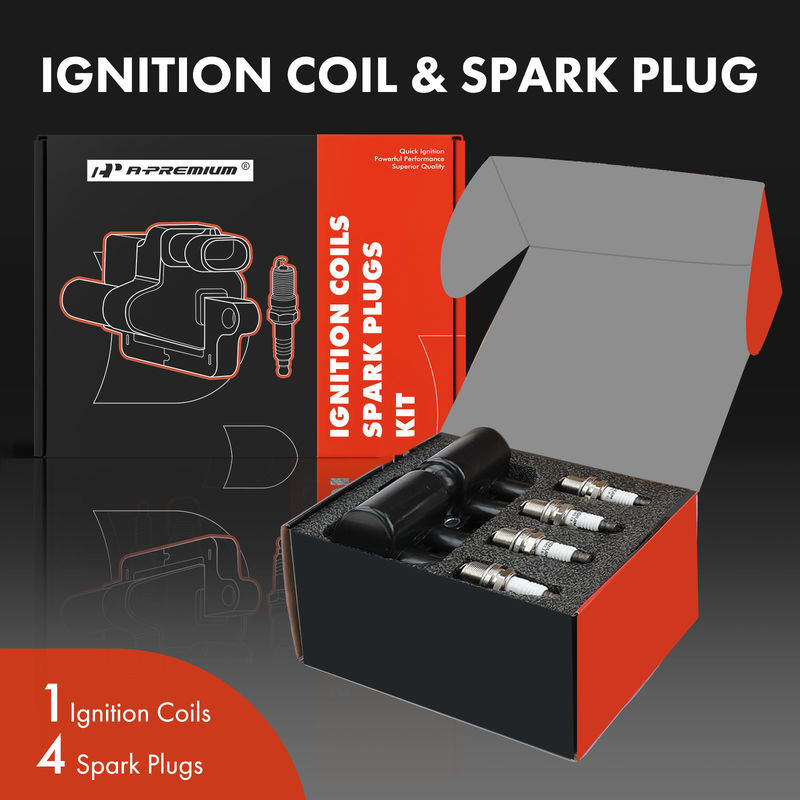 1x Black Ignition Coil & 4x IRIDIUM Spark Plug Kit for Chevrolet Pontiac Suzuki