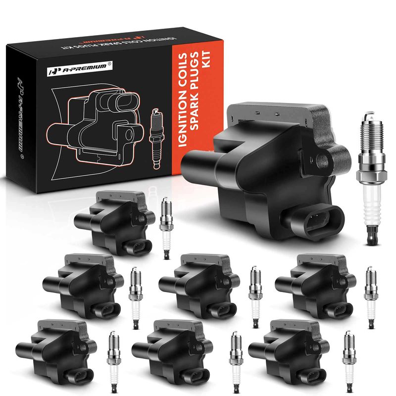 8x Black Ignition Coil & IRIDIUM Spark Plug Kits for Chevy GMC Cadillac Hummer