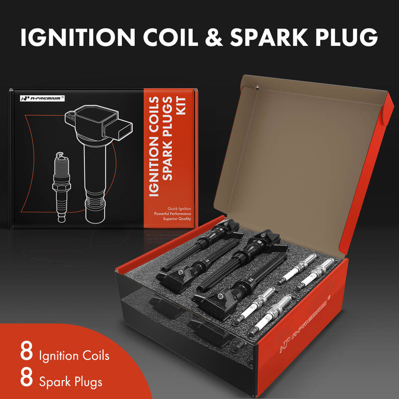 8x Black Ignition Coil & IRIDIUM Spark Plug Kits for Land Rover Range Rover 5.0L