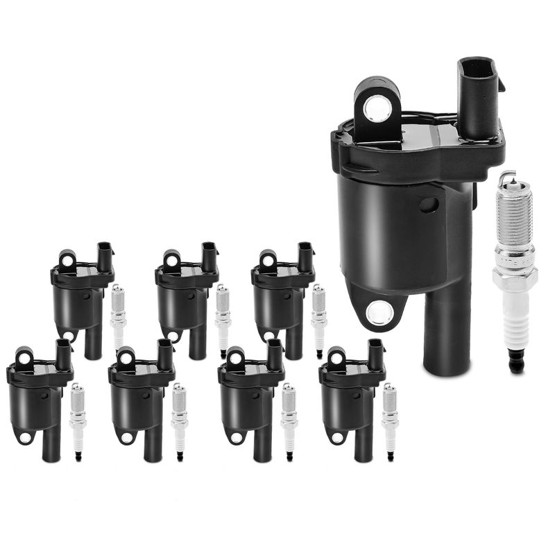 8x Black Ignition Coil & IRIDIUM Spark Plug Kits for Chevy Silverado 1500 Cadillac
