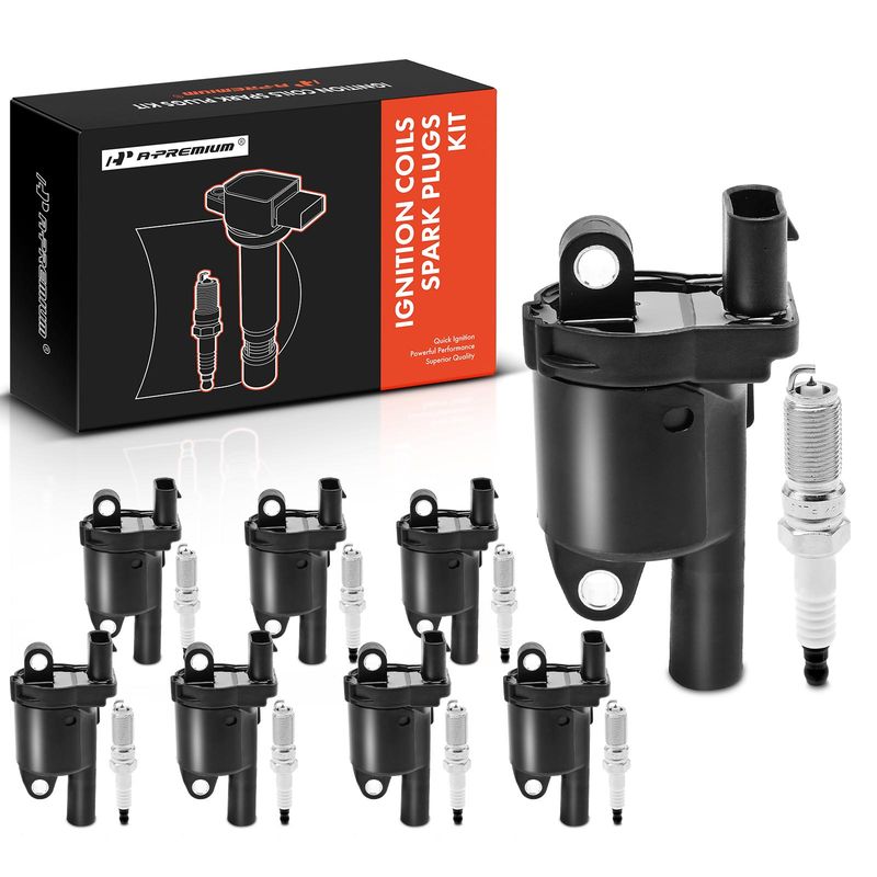 8x Black Ignition Coil & IRIDIUM Spark Plug Kits for Chevy Silverado 1500 Cadillac