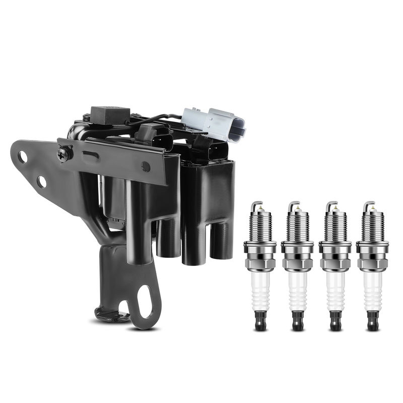 1x Black Ignition Coil & 4x IRIDIUM Spark Plug Kits for Hyundai Elantra 01-02 2.0L