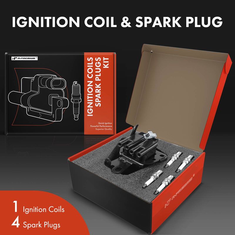 1x Black Ignition Coil & 4x IRIDIUM Spark Plug Kits for Hyundai Elantra 01-02 2.0L