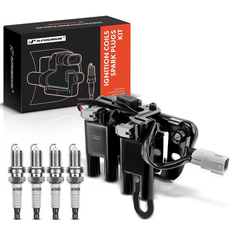 1x Black Ignition Coil & 4x IRIDIUM Spark Plug Kits for Hyundai Elantra Kia 2.0L
