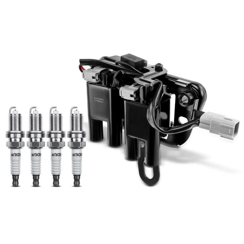 1x Black Ignition Coil & 4x IRIDIUM Spark Plug Kits for Hyundai Elantra Kia 2.0L