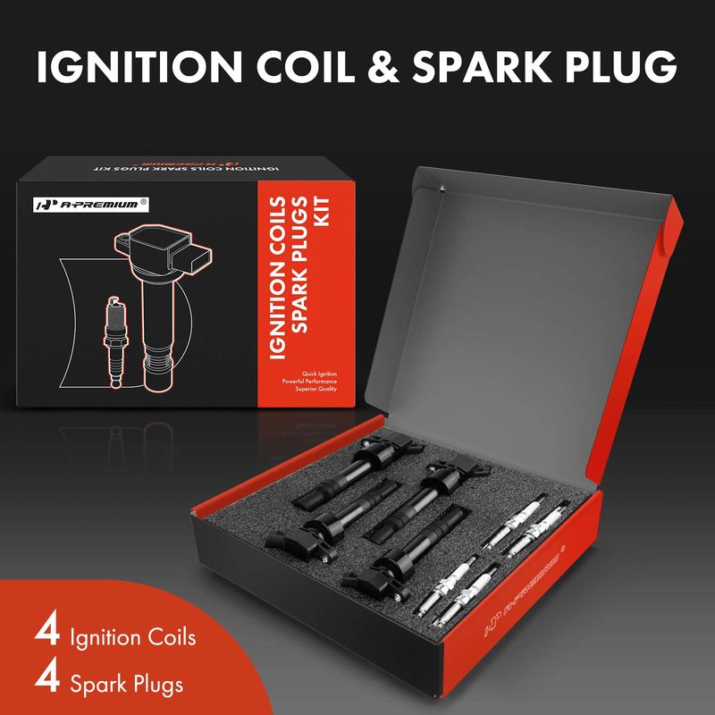 4x Black Ignition Coil & IRIDIUM Spark Plug Kits for Hyundai Accent Kia Soul
