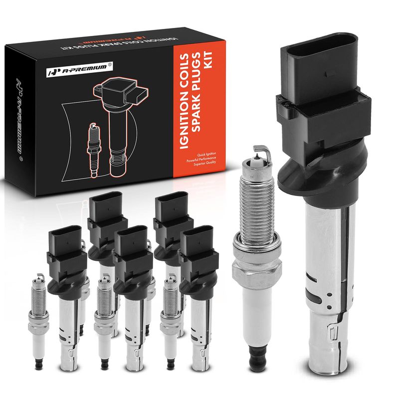 6x Gray Ignition Coil & IRIDIUM Spark Plug Kits for VW Passat Atlas Audi Q7