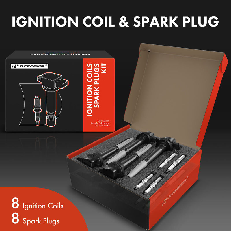 8x Black Ignition Coil & IRIDIUM Spark Plug Kits for Ford F-150 Mustang 2016-2017