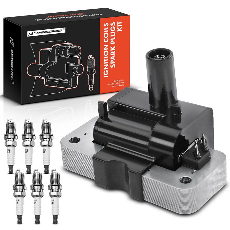 1x Black Ignition Coil & 6x IRIDIUM Spark Plug Kits for Nissan Frontier 99-04
