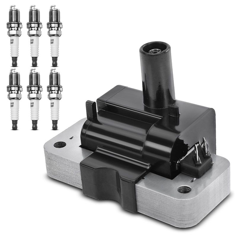 1x Black Ignition Coil & 6x IRIDIUM Spark Plug Kits for Nissan Frontier 99-04