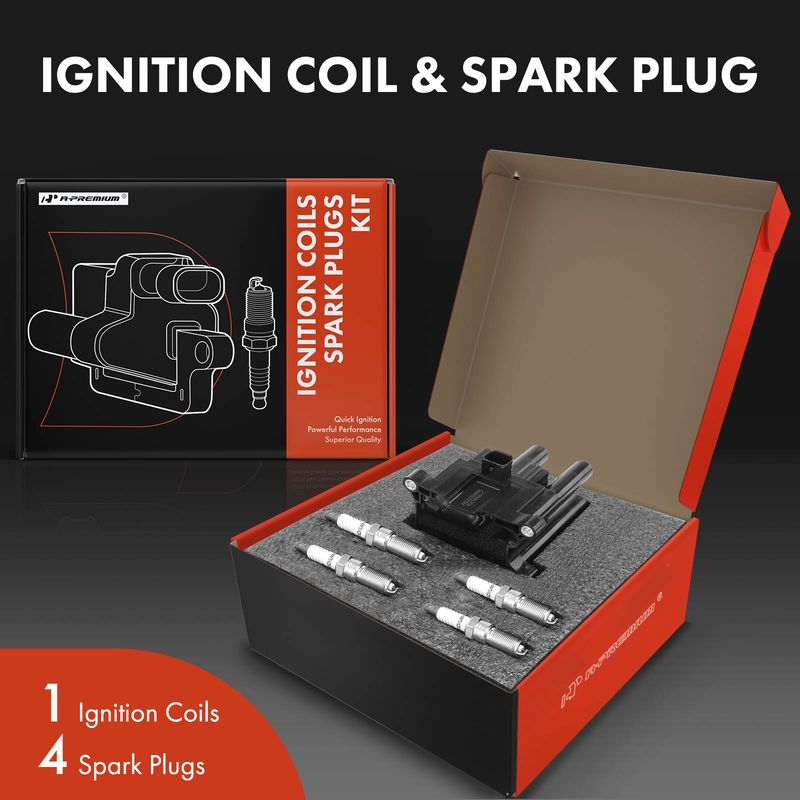 1x Black Ignition Coil & 4x IRIDIUM Spark Plug Kit for Ford Fiesta 2011 2013-2019