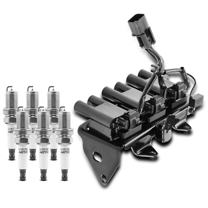 1x Black Ignition Coil & 6x IRIDIUM Spark Plug Kits for Kia Sportage 2005-2010