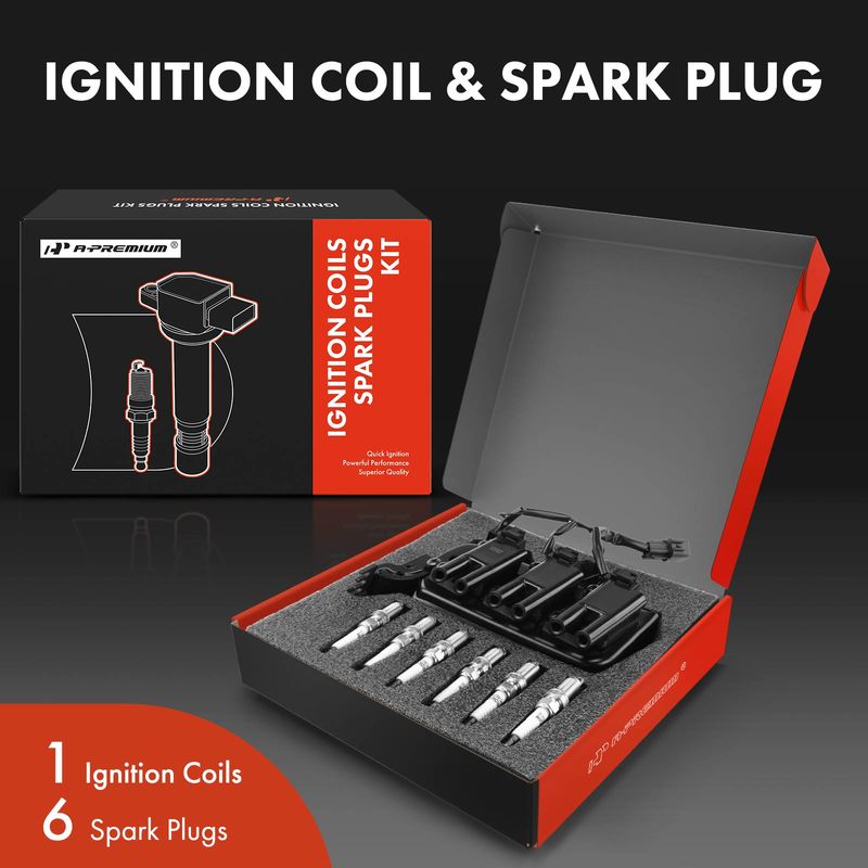 1x Black Ignition Coil & 6x IRIDIUM Spark Plug Kits for Kia Sportage 2005-2010