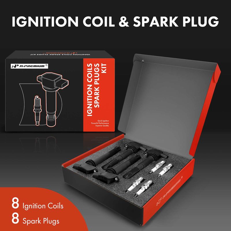 8x Black Ignition Coil & IRIDIUM Spark Plug Kits for Porsche Cayenne 03-06 4.5L