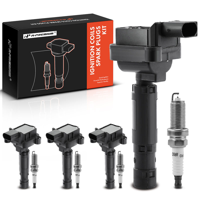 4x Black Ignition Coil & IRIDIUM Spark Plug Kits for Mercedes-Benz C230 03-05