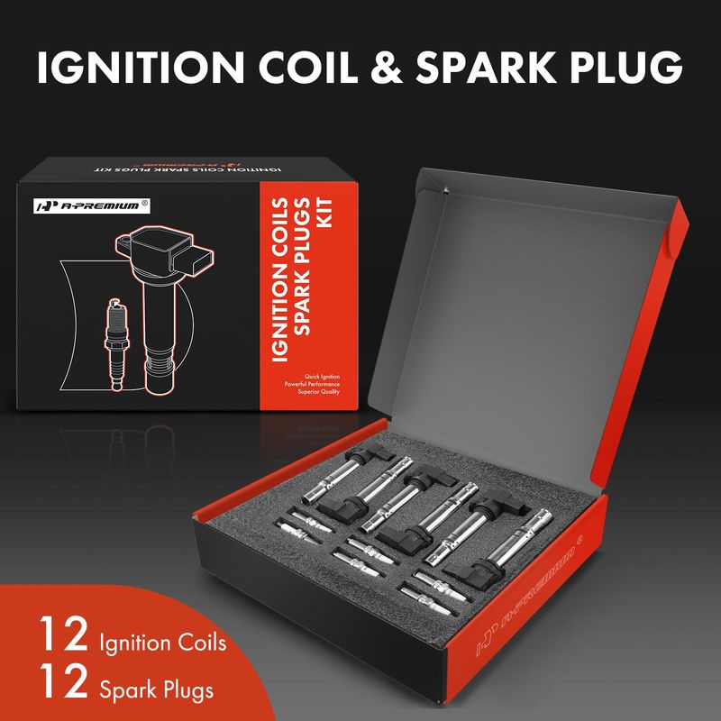 12x Black Ignition Coil & IRIDIUM Spark Plug Kits for Audi A8 Quattro 12-16 6.3L