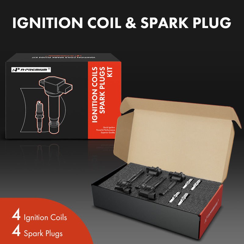 4x Black Ignition Coil & IRIDIUM Spark Plug Kits for Mercedes-Benz C230 03-05