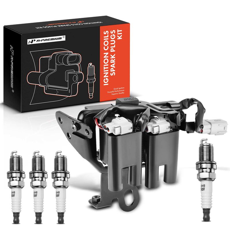 1x Black Ignition Coil & 4x IRIDIUM Spark Plug Kits for Hyundai Elantra Kia