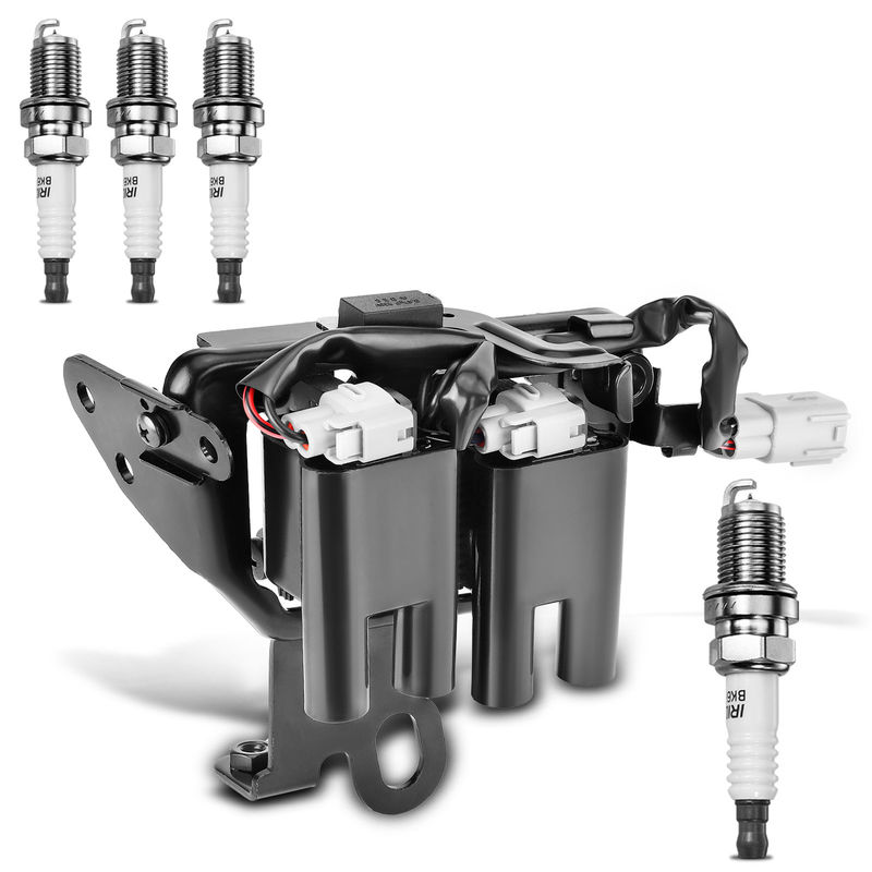 1x Black Ignition Coil & 4x IRIDIUM Spark Plug Kits for Hyundai Elantra Kia