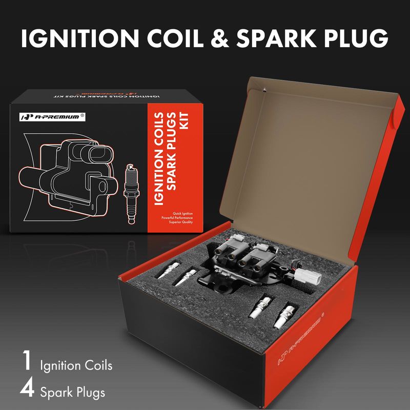 1x Black Ignition Coil & 4x IRIDIUM Spark Plug Kits for Hyundai Elantra Kia