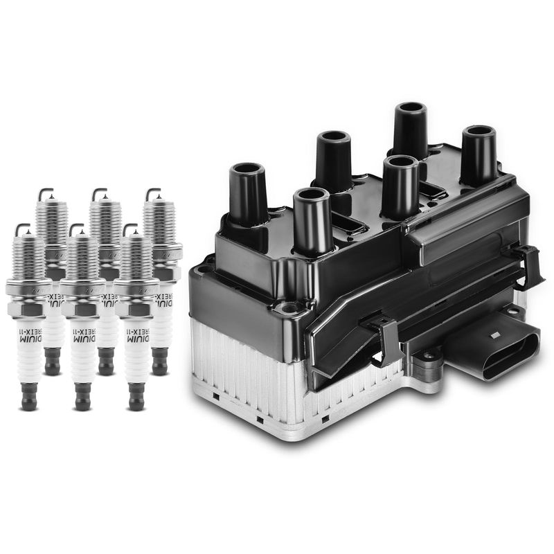 1x Black Ignition Coil & 6x IRIDIUM Spark Plug Kits for Volkswagen Golf 1999-2002