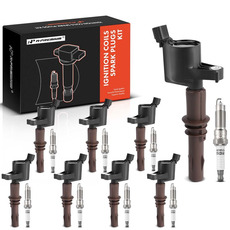 8x Black Ignition Coil & IRIDIUM Spark Plug Kits for Ford Expedition 08-14 F-150