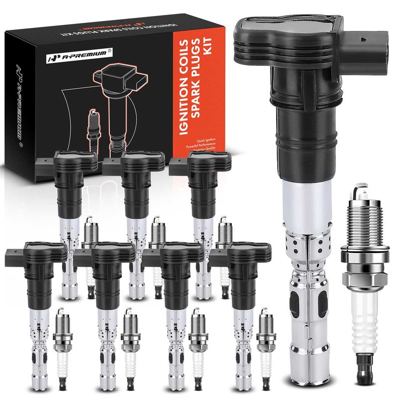 8x Black Ignition Coil & IRIDIUM Spark Plug Kits for VW Phaeton Touareg 4.2L