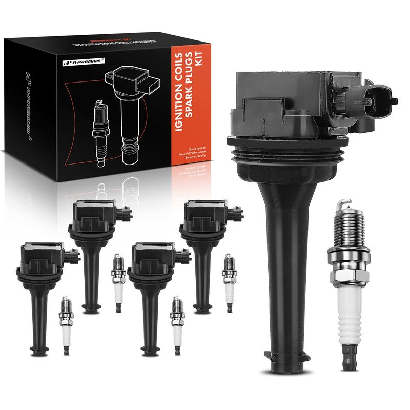5x Black Ignition Coil & IRIDIUM Spark Plug Kits for Volvo C70 S60 V70 L5 L6