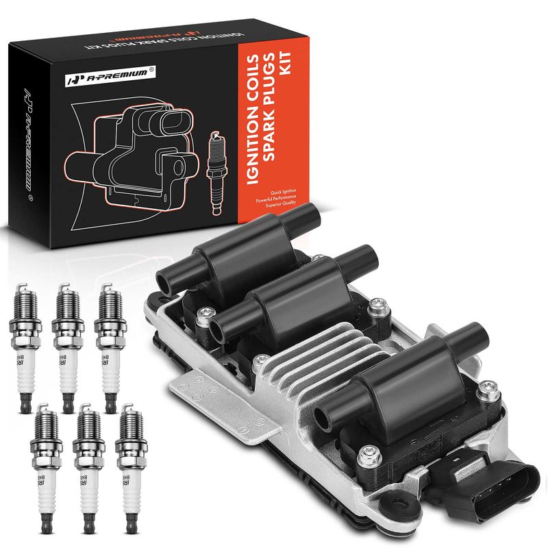 1x Black Ignition Coil & 6x IRIDIUM Spark Plug Kits for Audi A4 A6 Quattro VW