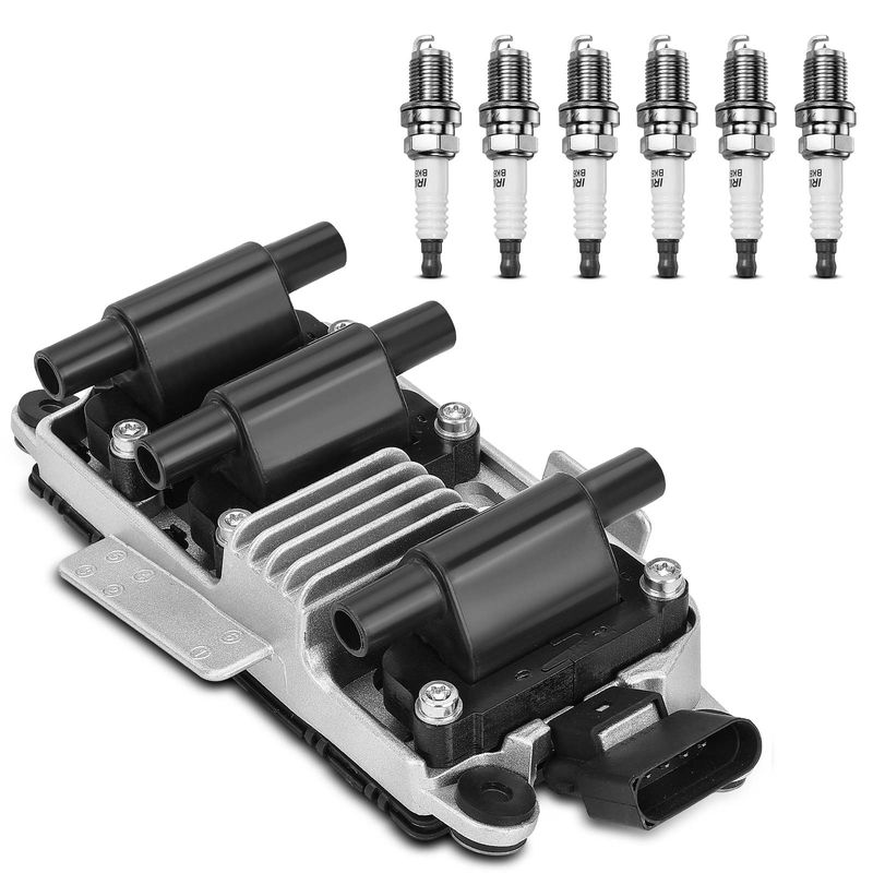 1x Black Ignition Coil & 6x IRIDIUM Spark Plug Kits for Audi A4 A6 Quattro VW