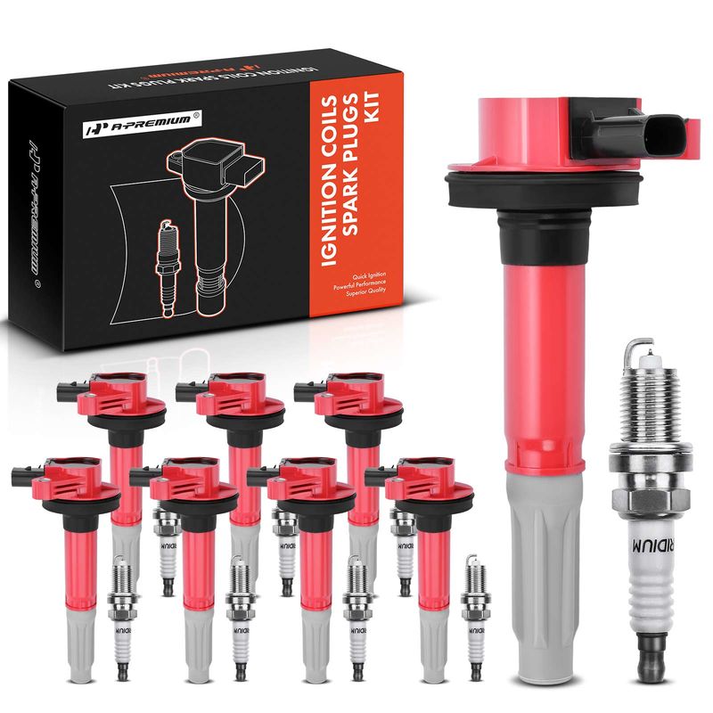 8x Red Ignition Coil & IRIDIUM Spark Plug Kits for Ford Mustang 11-15 F-150 5.0L
