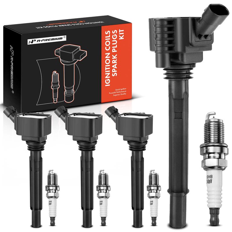 4x Black Ignition Coil & IRIDIUM Spark Plug Kits for Dodge Dart 13-16 Fiat 1.4L