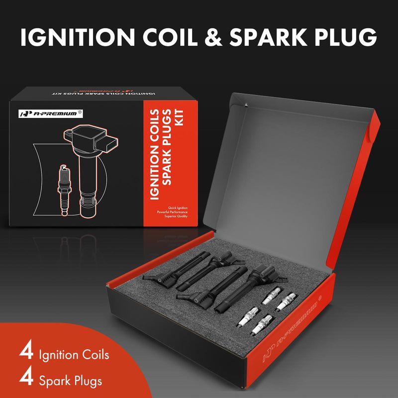 4x Black Ignition Coil & IRIDIUM Spark Plug Kits for Dodge Dart 13-16 Fiat 1.4L