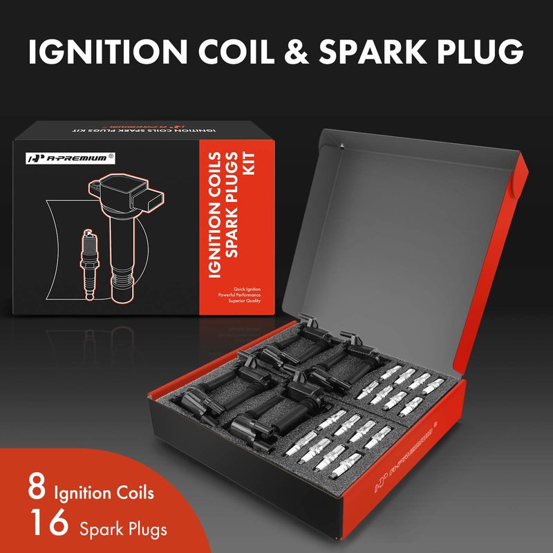 8x Black Ignition Coil & 16x IRIDIUM Spark Plug Kits for Chrysler 300 2005 Dodge