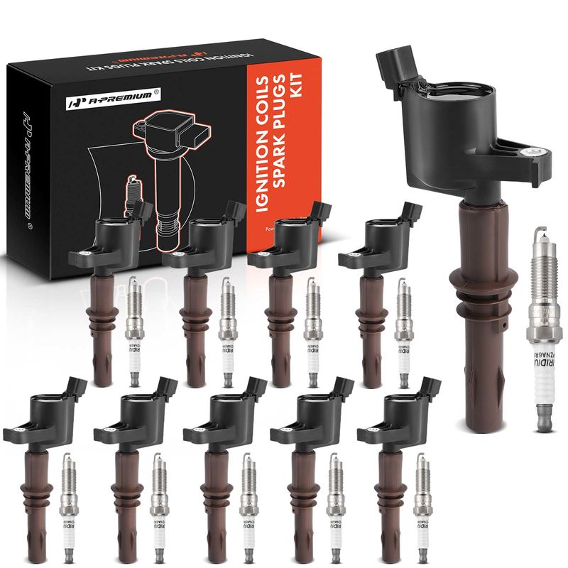 10x Black Ignition Coil & IRIDIUM Spark Plug Kits for Ford Expedition 08-14 F-150