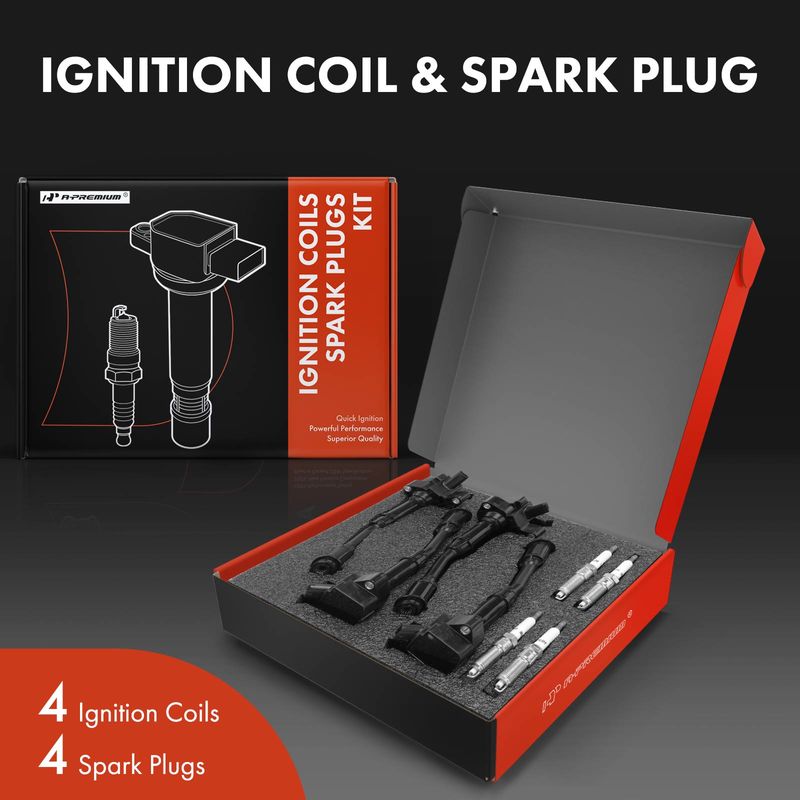 4x Black Ignition Coil & IRIDIUM Spark Plug Kits for Ford Fusion 14-20 Escape 1.5L