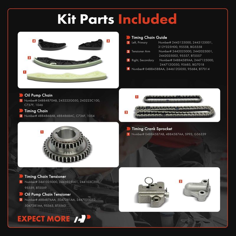 9x Engine Timing Chain Kit for Dodge Journey 09-18 Avenger Jeep Compass Chrysler