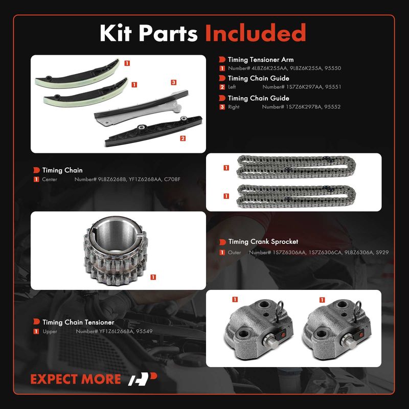 9x Engine Timing Chain Kit for Ford Escape 01-08 Lincoln LS Mazda Mercury 3.0L
