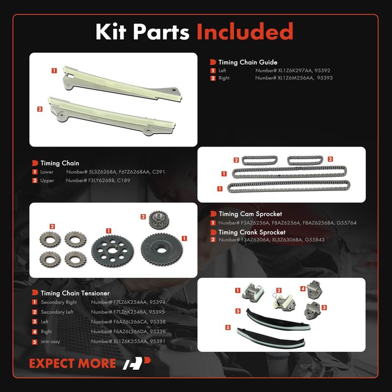 19x Engine Timing Chain Kit for Lincoln Navigator 01-04 5.4L DOHC Sport Utility