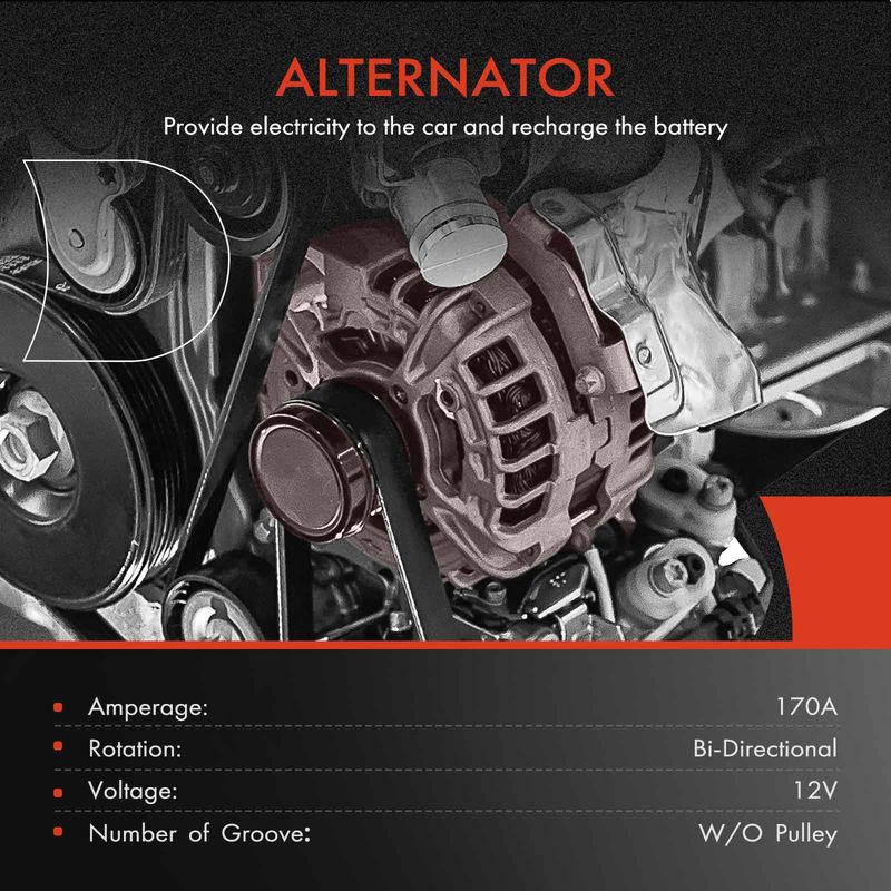 Alternator 170A 12V Bi without Pulley for Kenworth W900 Series 96-98 C500 Peterbilt