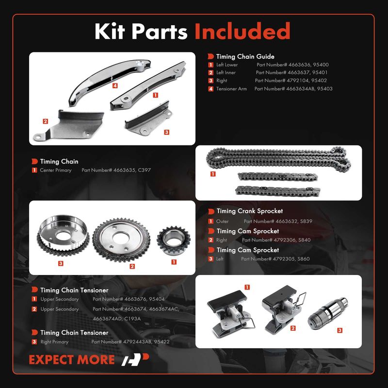 13x Engine Timing Chain Kit for Chrysler Sebring 2001-2004 Dodge Stratus 2.7L