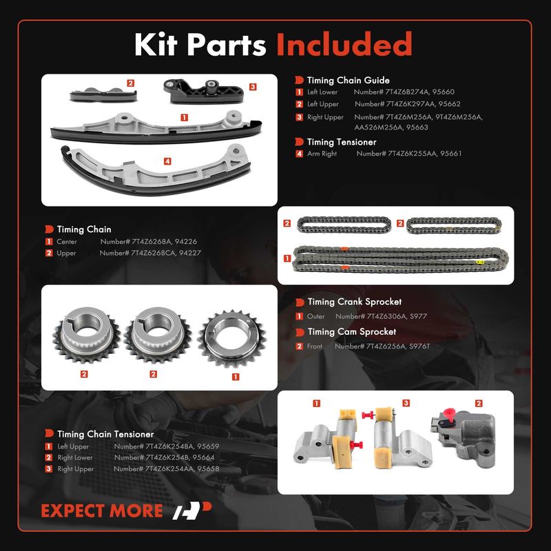 13x Engine Timing Chain Kit for Ford Edge 07-10 Flex Lincoln MKS MKT Mazda DOHC