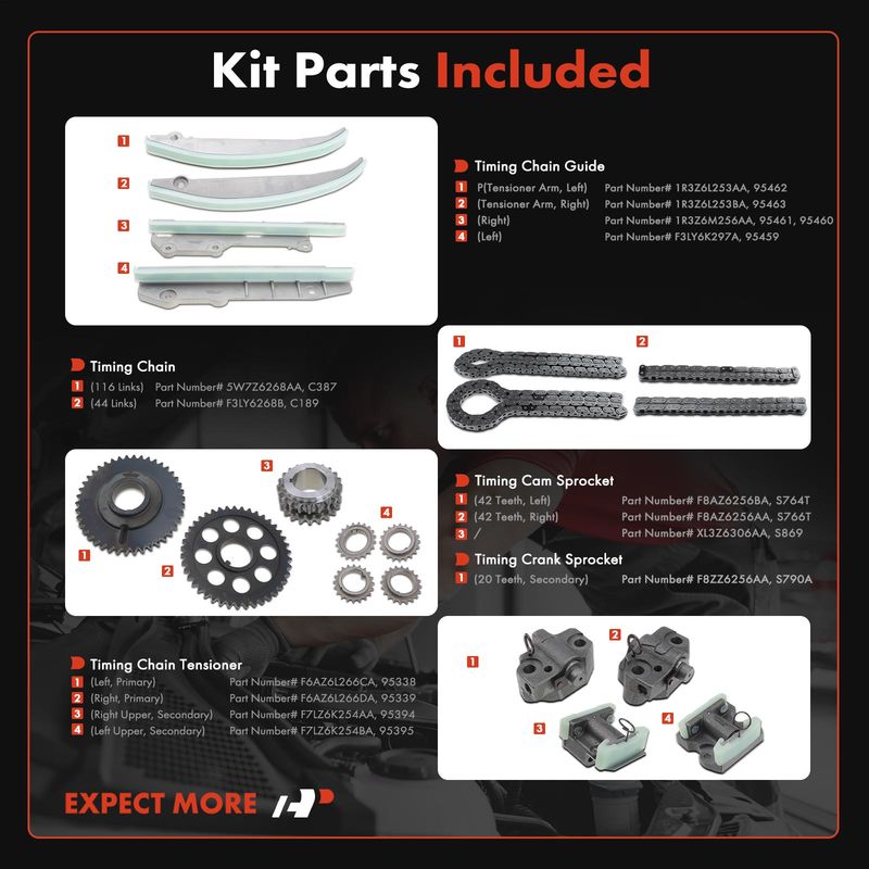 19x Engine Timing Chain Kit for Ford Mustang 2001 Lincoln Continental 01-02 4.6L
