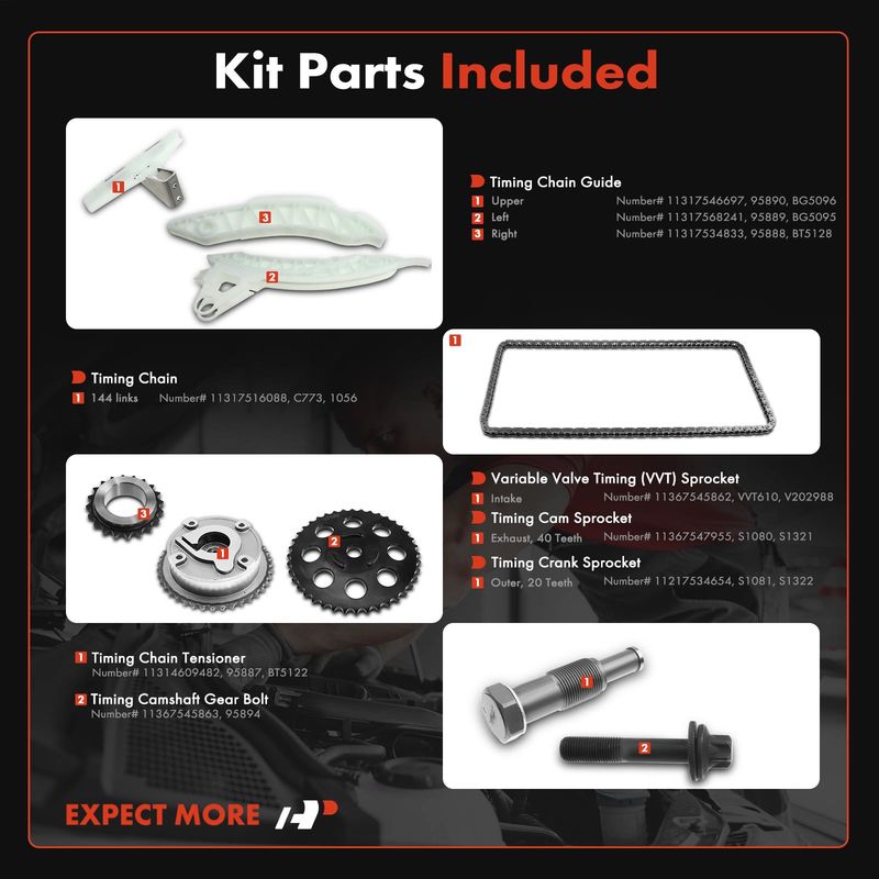 9x Engine Timing Chain Kit with VVT Sprocket for Mini Cooper 2007-2012 1.6L DOHC